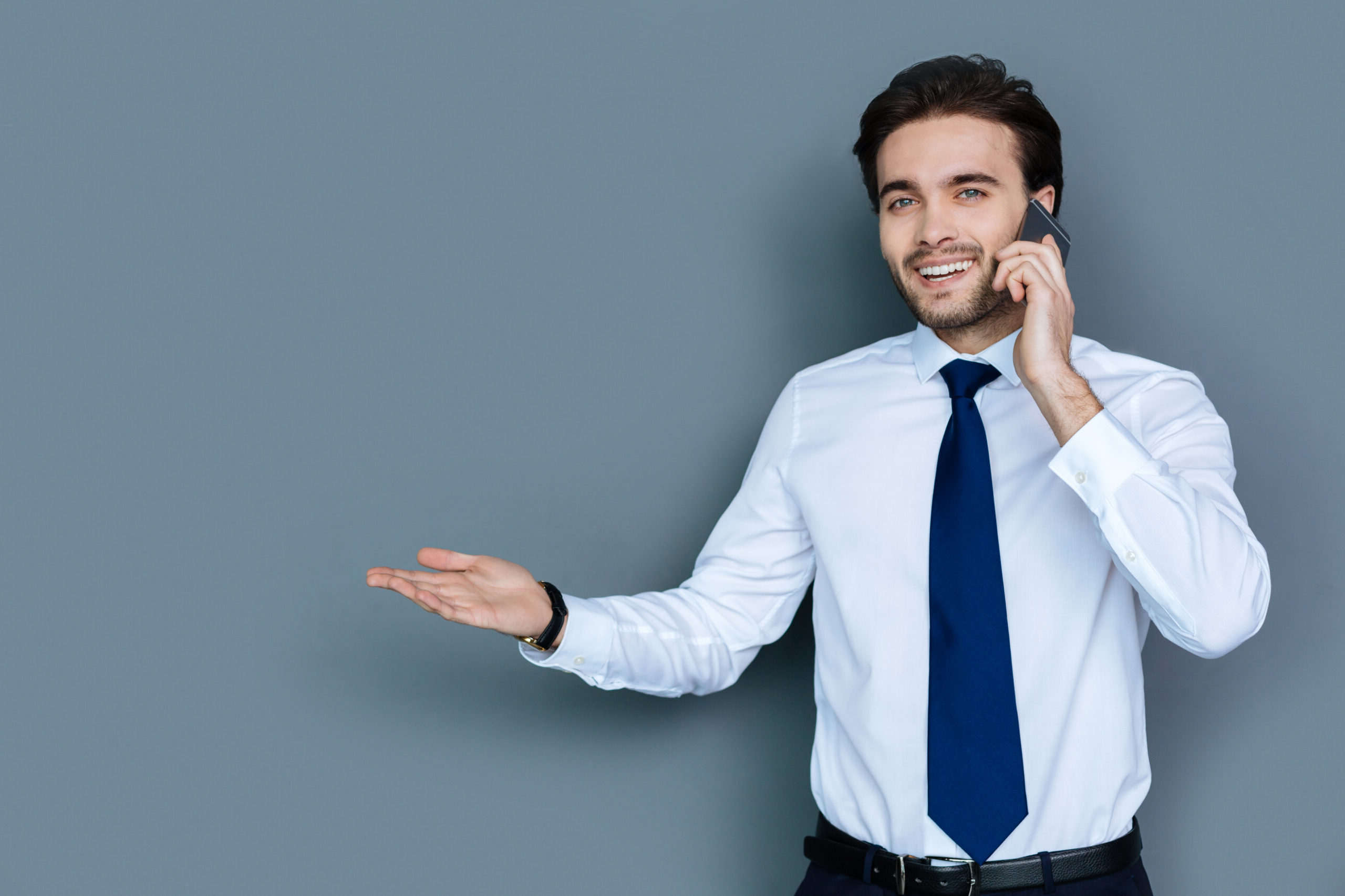 joyful smart businessman having a conversation